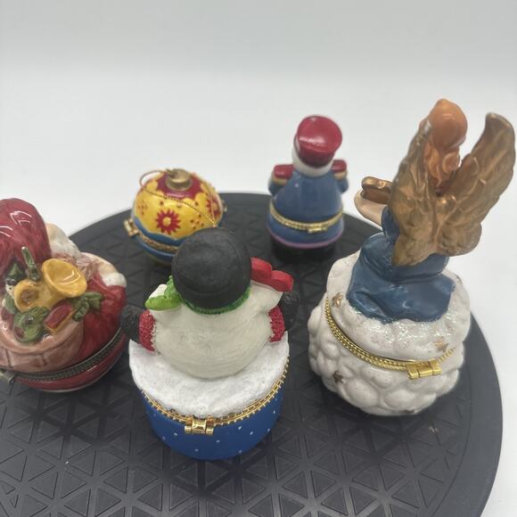 Lot Of 5 Christmas Theme Trinket, Pill, Ring Boxes - Picture 3 of 8